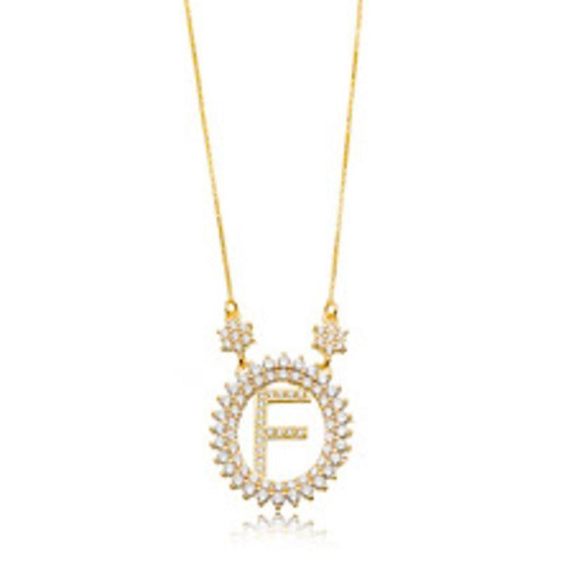 COLAR LETRA F MICRO ZIRCÔNIA EM BANHO DE OURO 18K