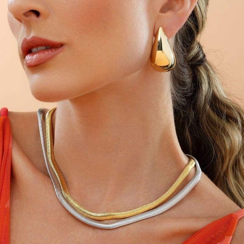 COLAR CHOKER MALHA ROLIÇA EM BANHO DE RÓDIO BRANCO