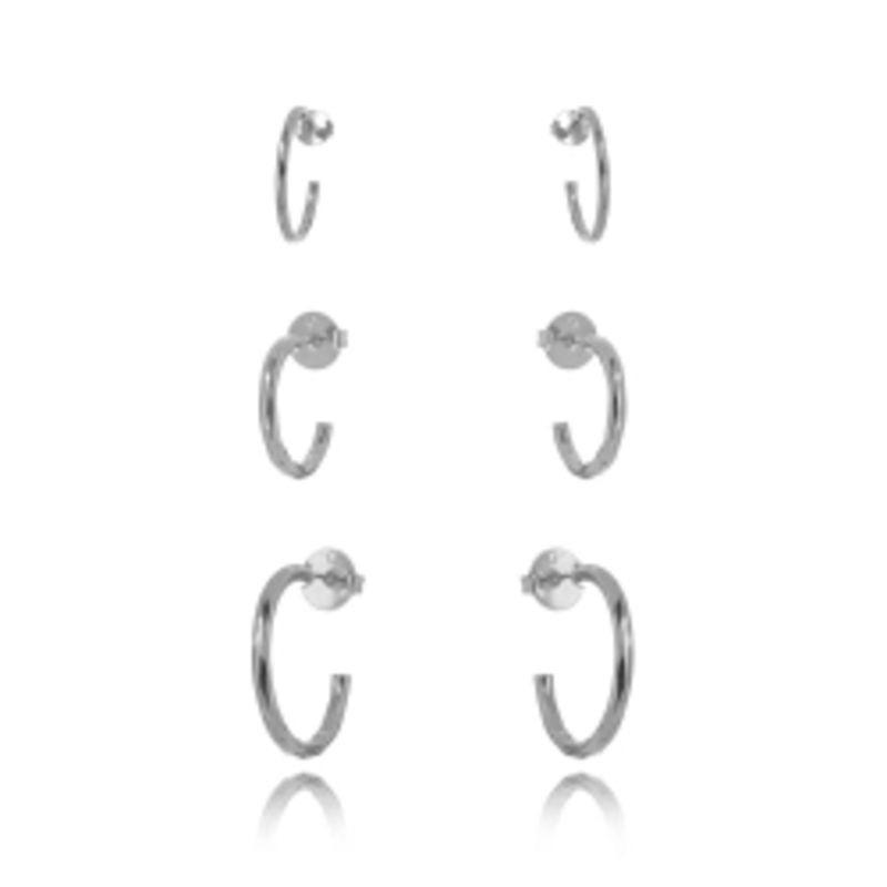 BRINCO TRIO ARGOLA LISA EM BANHO DE RÓDIO BRANCO