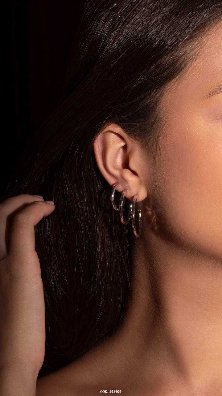 BRINCO TRIO ARGOLA LISA EM BANHO DE RÓDIO BRANCO