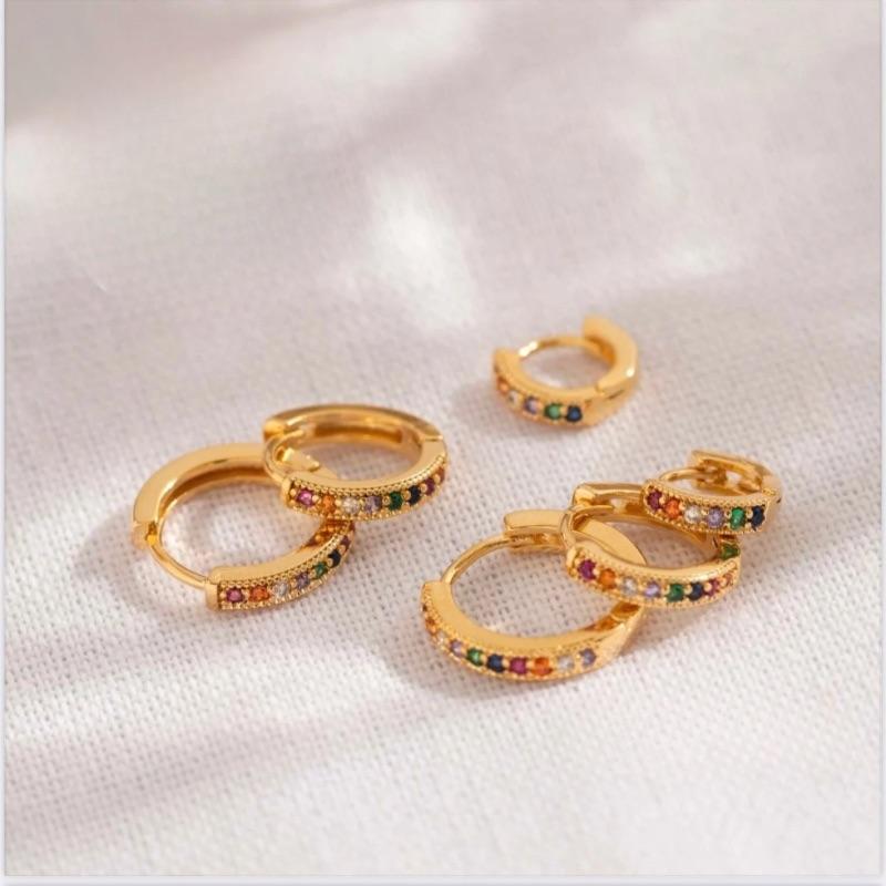 BRINCO TRIO ARGOLA MICRO ZIRCÔNIA COLORIDA EM BANHO DE OURO 18K