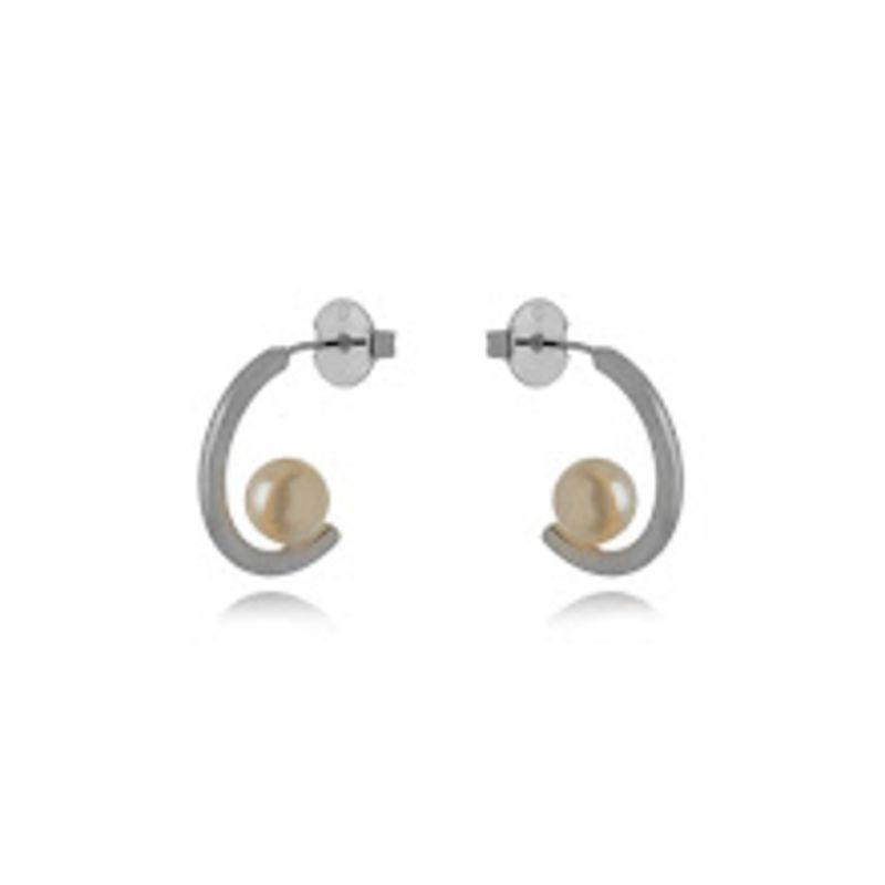 BRINCO ARGOLA PÉROLA LISA EM RÓDIO BRANCO