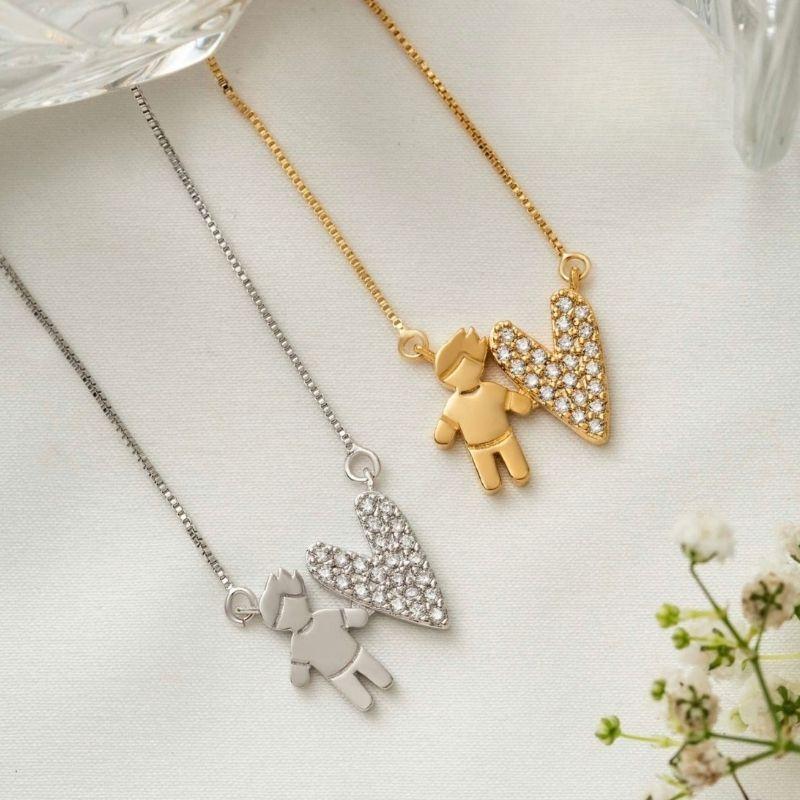 COLAR MENINO CORAÇÃO MICRO ZIRCÔNIA EM BANHO DE OURO 18K