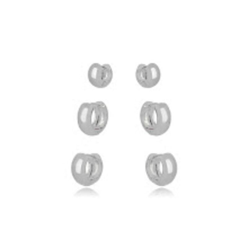 BRINCO TRIO ARGOLA LARGA LISA EM RÓDIO BRANCO