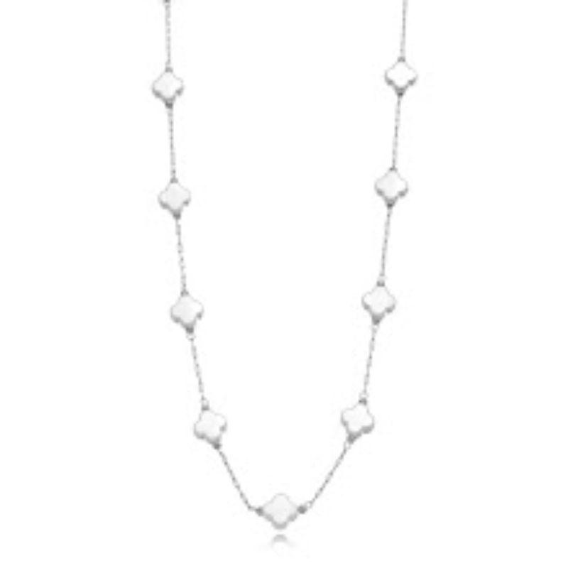 COLAR TREVO MADREPÉROLA COM BANHO DE RÓDIO BRANCO