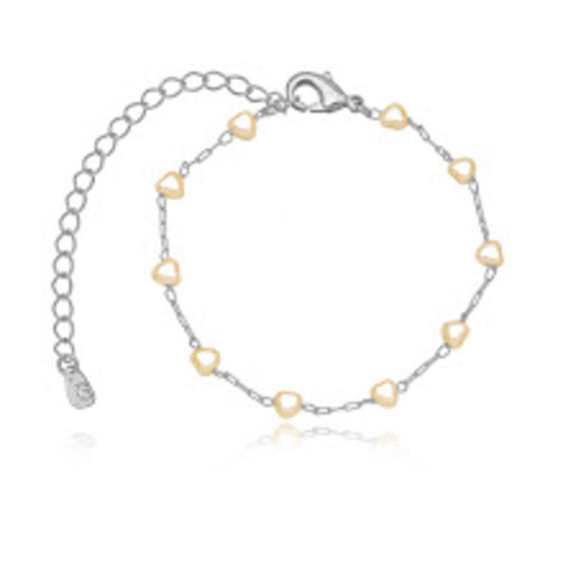 PULSEIRA PÉROLA CORAÇÃO LISA EM BANHO DE RÓDIO BRANCO