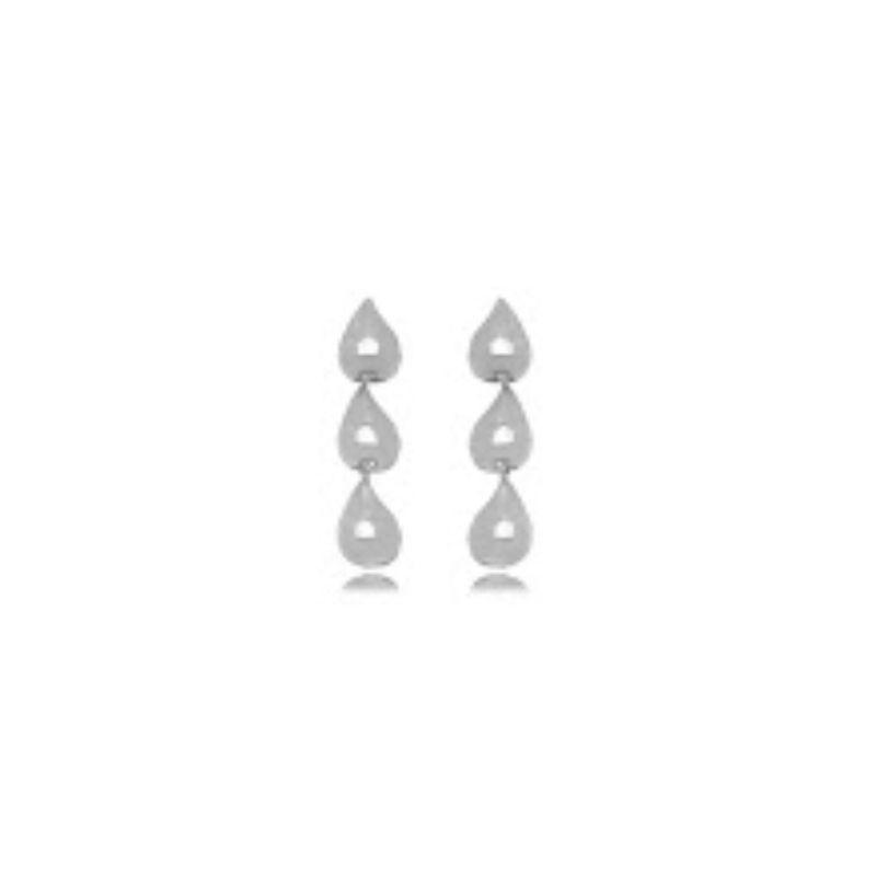 BRINCO GOTAS PENDURADAS LISA EM BANHO DE RÓDIO BRANCO