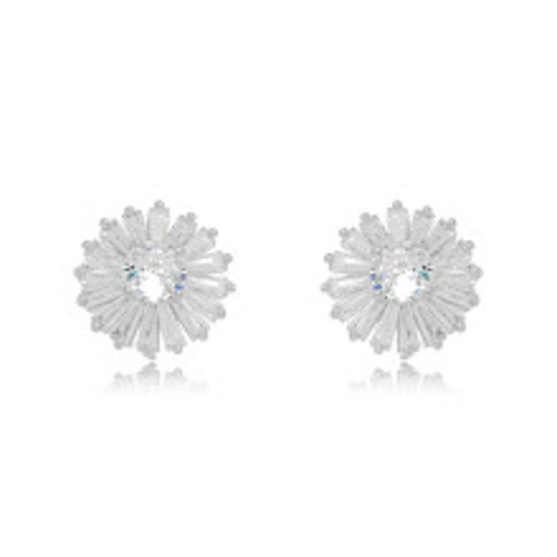 BRINCO FLOR CRISTAIS EM BANHO DE RÓDIO BRANCO