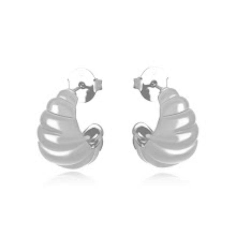 BRINCO MEIA ARGOLA DETALHADA EM BANHO DE RÓDIO BRANCO