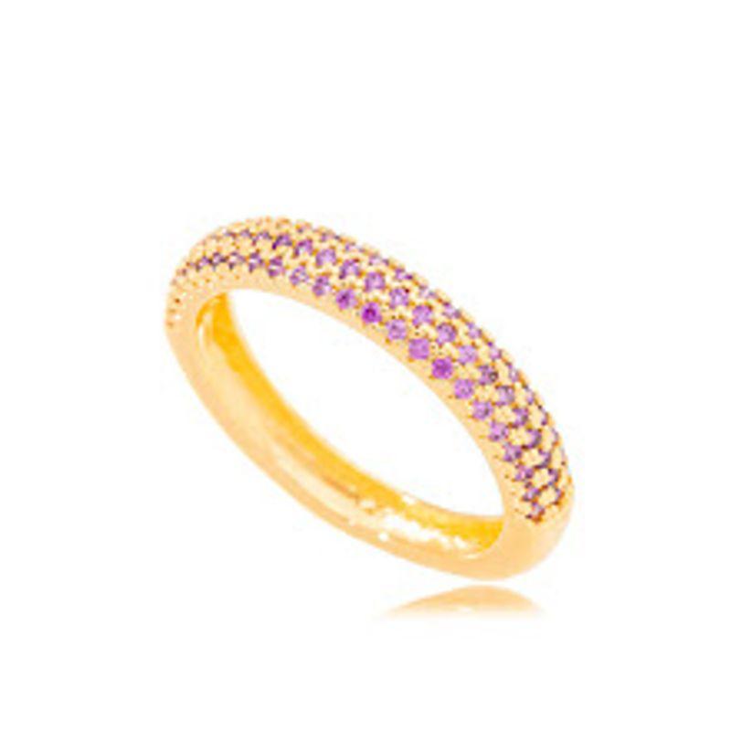 ANEL APARADOR MICRO ZIRCÔNIA AMETISTA EM BANHO DE OURO 18K