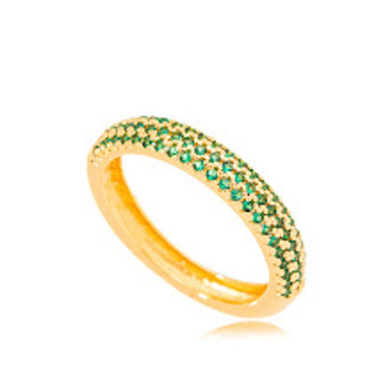 ANEL APARADOR MICRO ZIRCÔNIA ESMERALDA EM BANHO DE OURO 18K