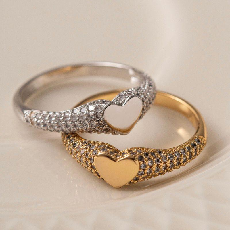 ANEL CORAÇÃO MICRO ZIRCÔNIA EM BANHO DE OURO 18K