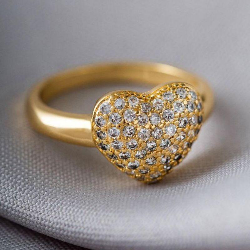 ANEL CORAÇÃO MICRO ZIRCÔNIA EM BANHO DE OURO 18K