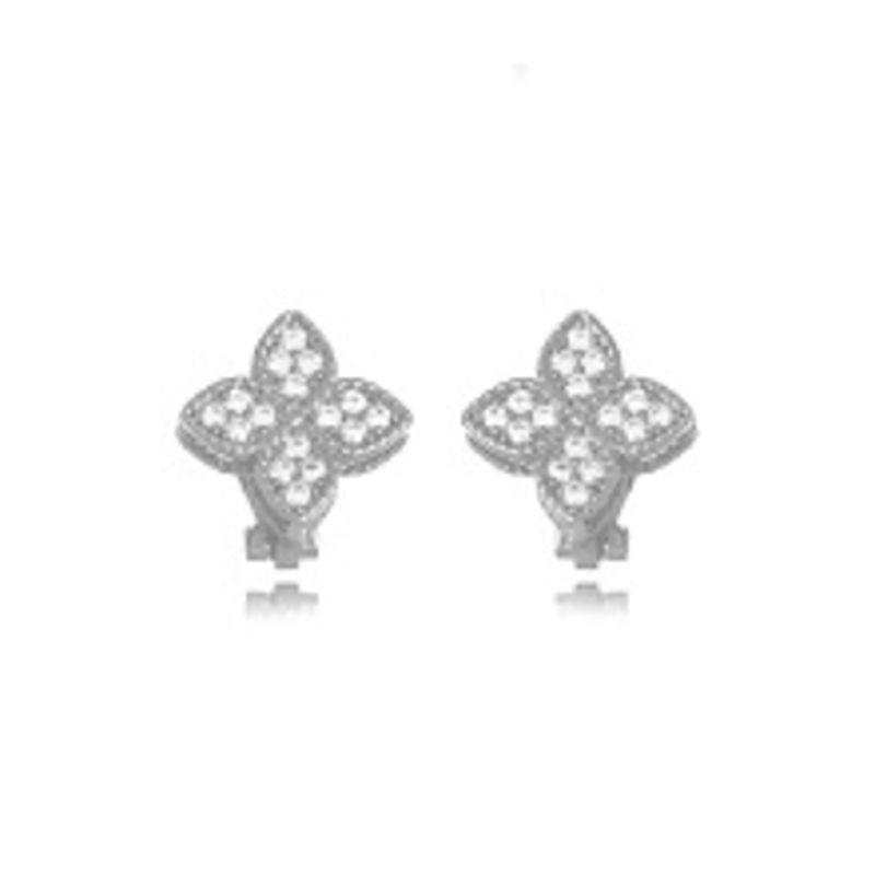 BRINCO DE PRESSÃO FLOR MICRO ZIRCÔNIA EM BANHO DE RÓDIO BRANCO
