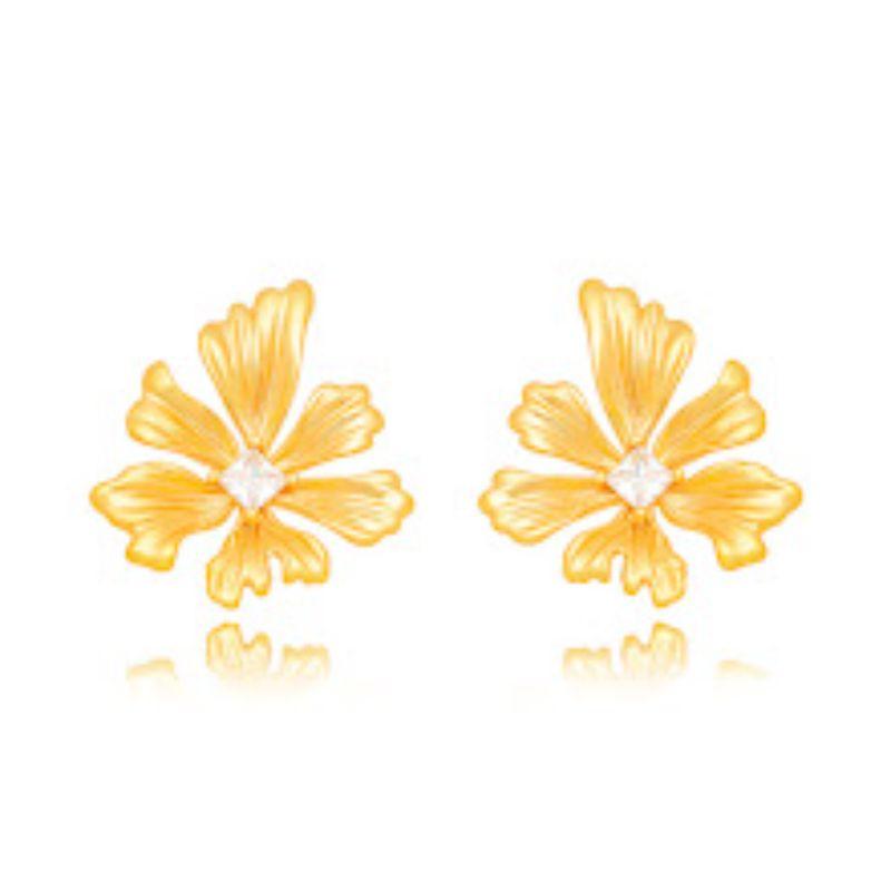 BRINCO FLOR CRISTAL EM BANHO DE OURO 18K