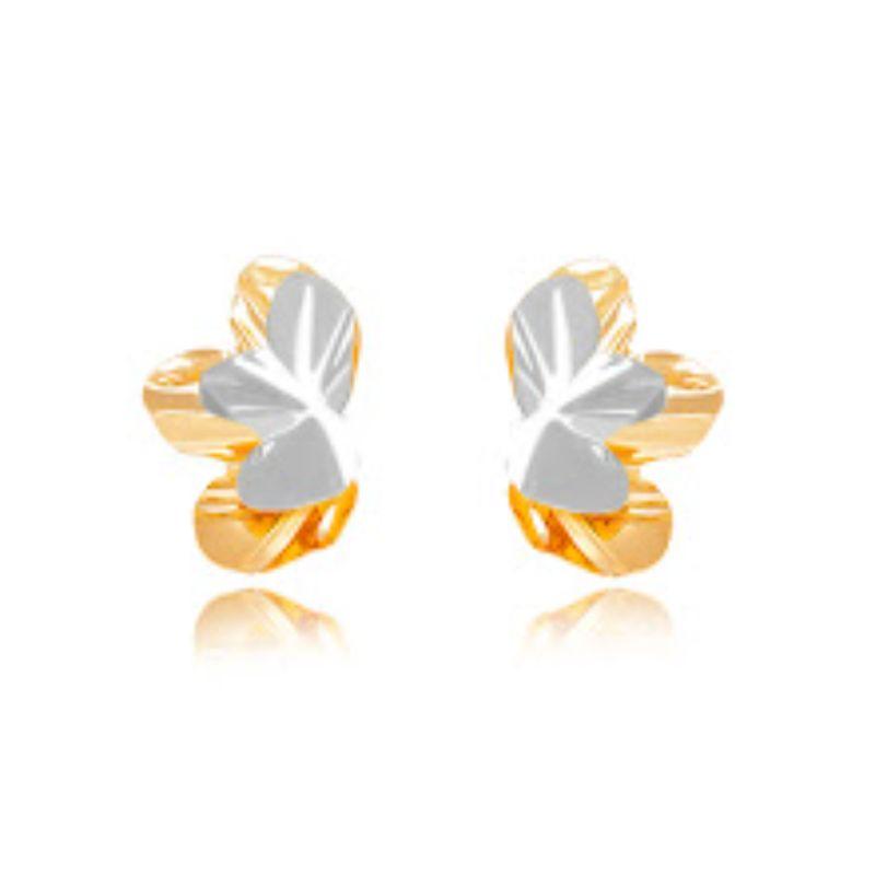 BRINCO FLOR ORGÂNICO EM BANHO DE RÓDIO BRANCO E OURO 18K