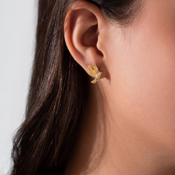 BRINCO PÁSSARO MICRO ZIRCÔNIA EM BANHO DE OURO 18K