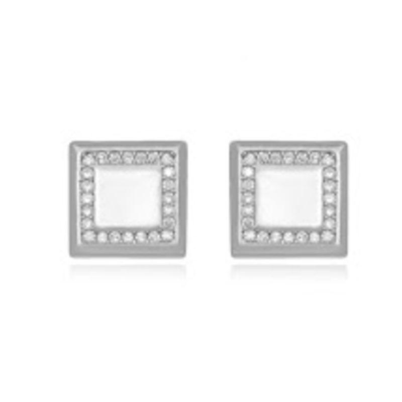 BRINCO QUADRADO MICRO ZIRCÔNIA EM BANHO DE RÓDIO BRANCO