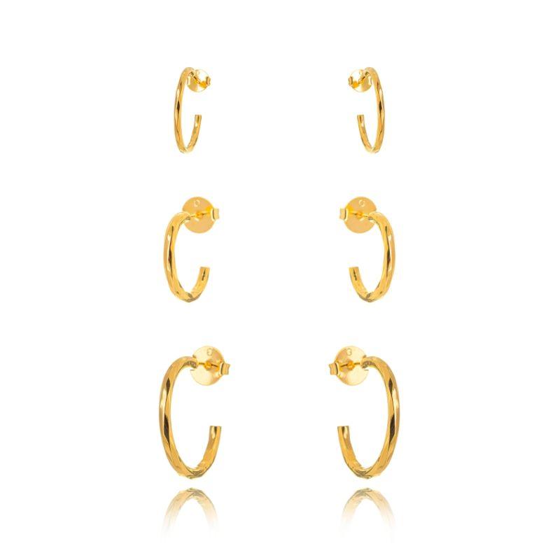 BRINCO TRIO ARGOLA LISA EM BANHO DE OURO 18K