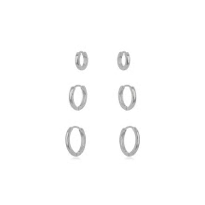 BRINCO TRIO ARGOLA LISA EM BANHO DE RÓDIO BRANCO