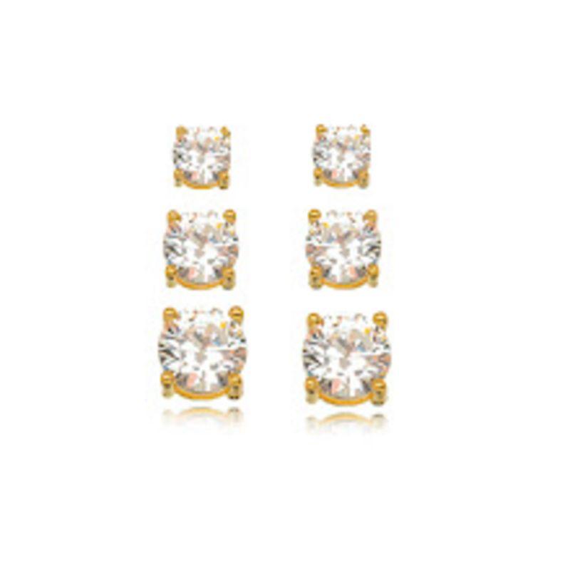 BRINCO TRIO PONTO DE LUZ CRISTAL EM BANHO DE OURO 18K