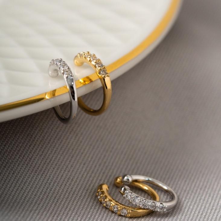 PIERCING FAKE DUPLO MICRO ZIRCÔNIA EM BANHO DE OURO 18K