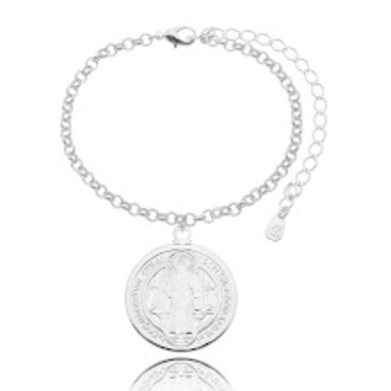 PULSEIRA ELOS LISOS SÃO BENTO EM BANHO DE RÓDIO BRANCO