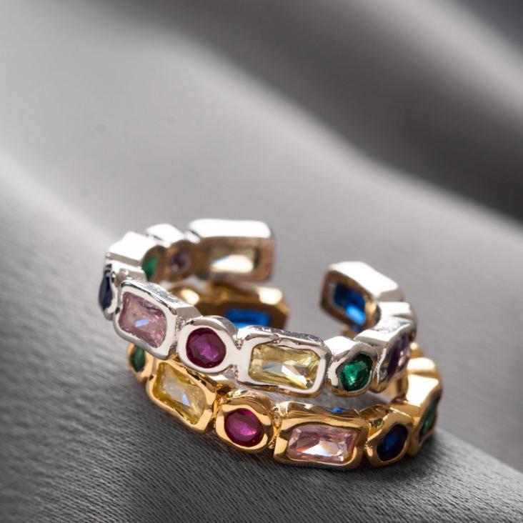 ANEL CRISTAIS COLOR EM BANHO DE OURO 18K