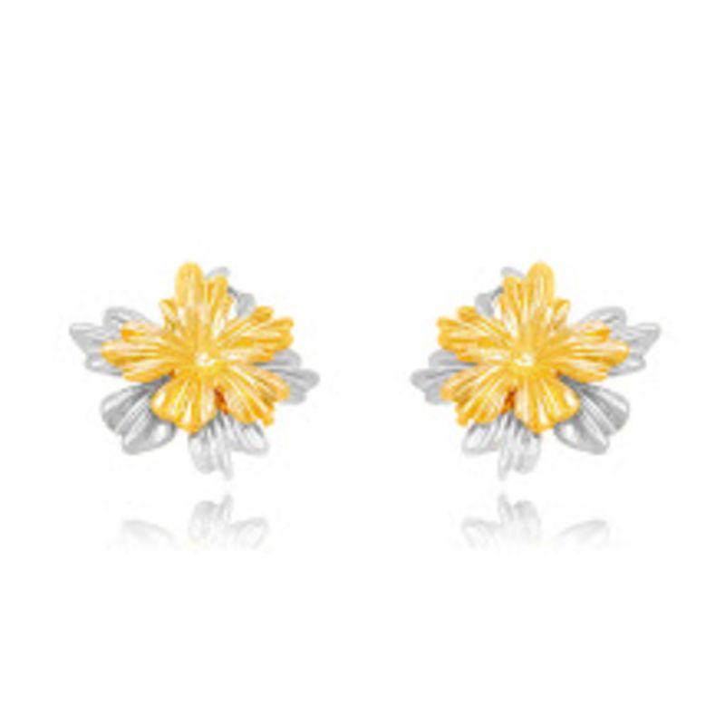 BRINCO FLOR ORGÂNICO EM BANHO DE OURO 18K E RÓDIO BRANCO