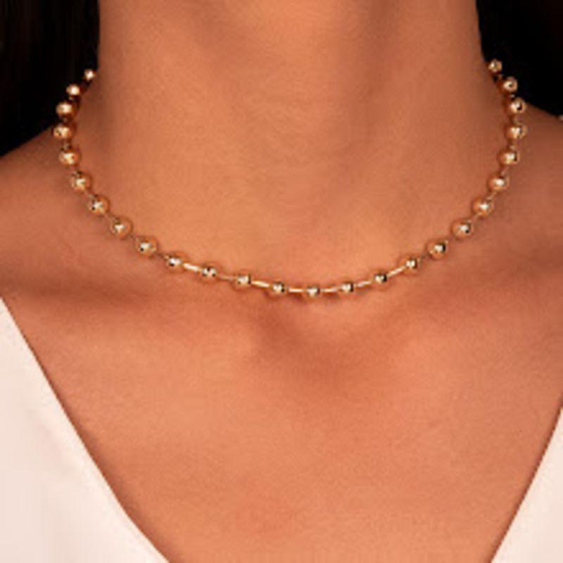 COLAR CHOKER  CANUTILHOS E ESFERAS LISA EM BANHO DE OURO 18K