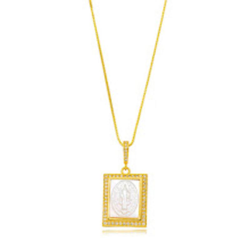 COLAR SAGRADO CORAÇÃO DE JESUS MADREPEROLA EM BANHO DE OURO 18K