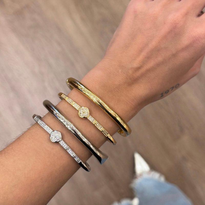 PULSEIRA BRACELETE FLOR MICRO ZIRCÔNIA EM BANHO DE OURO 18K