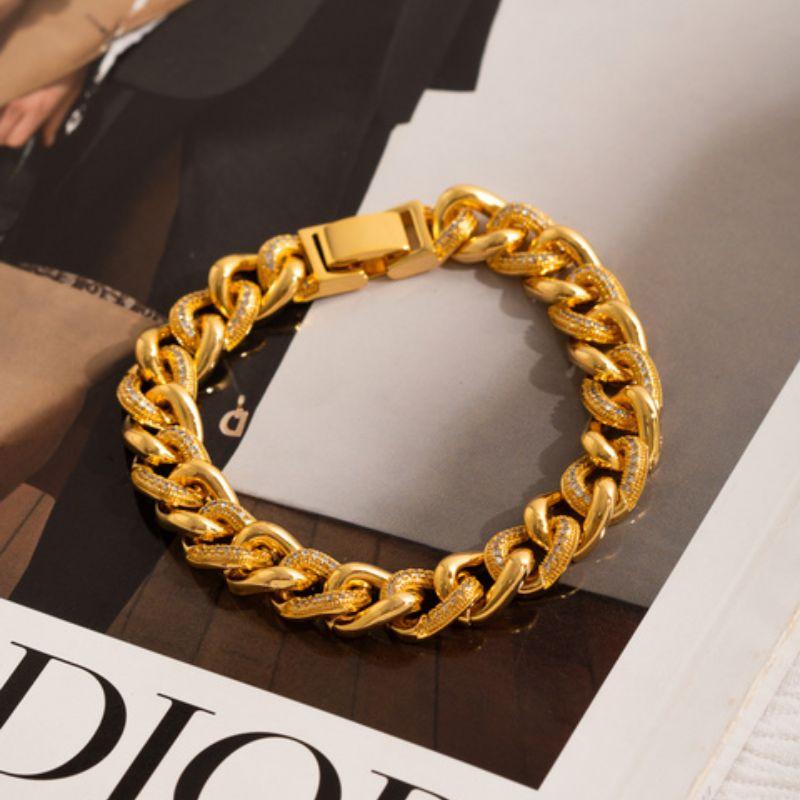 PULSEIRA ELOS CRAVEJADA EM BANHO DE OURO 18K