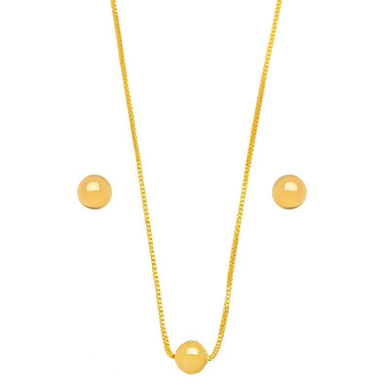 CONJUNTO BOLA LISO EM BANHO DE OURO 18K