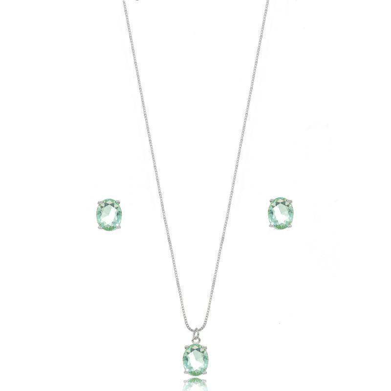 CONJUNTO OVAL CITRINO EM BANHO DE RÓDIO BRANCO