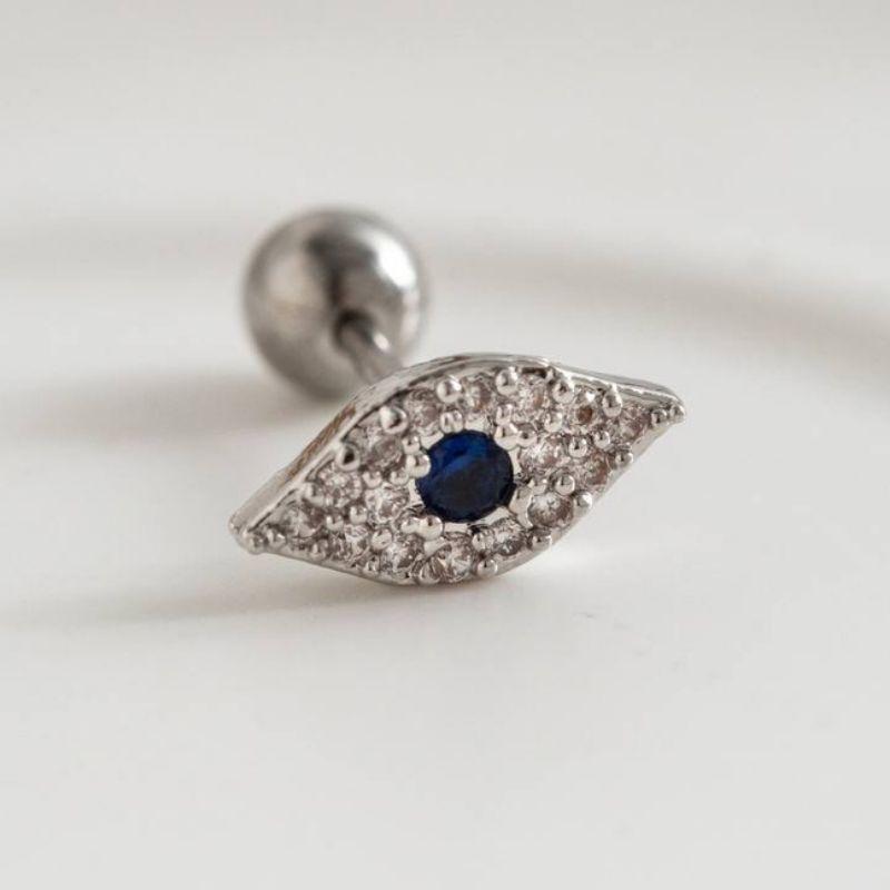 PIERCING CATILAGEM OLHO GREGO MICRO ZIRCÔNIA EM BANHO DE RÓDIO BRANCO