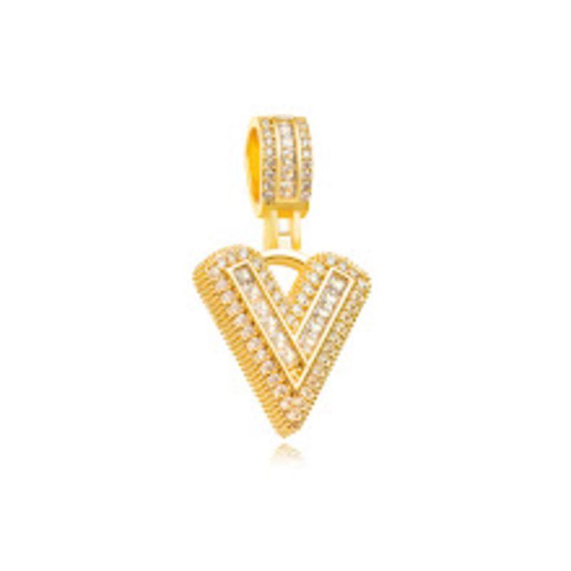 PINGENTE CRAVEJADO LETRA V EM BANHO DE OURO 18K