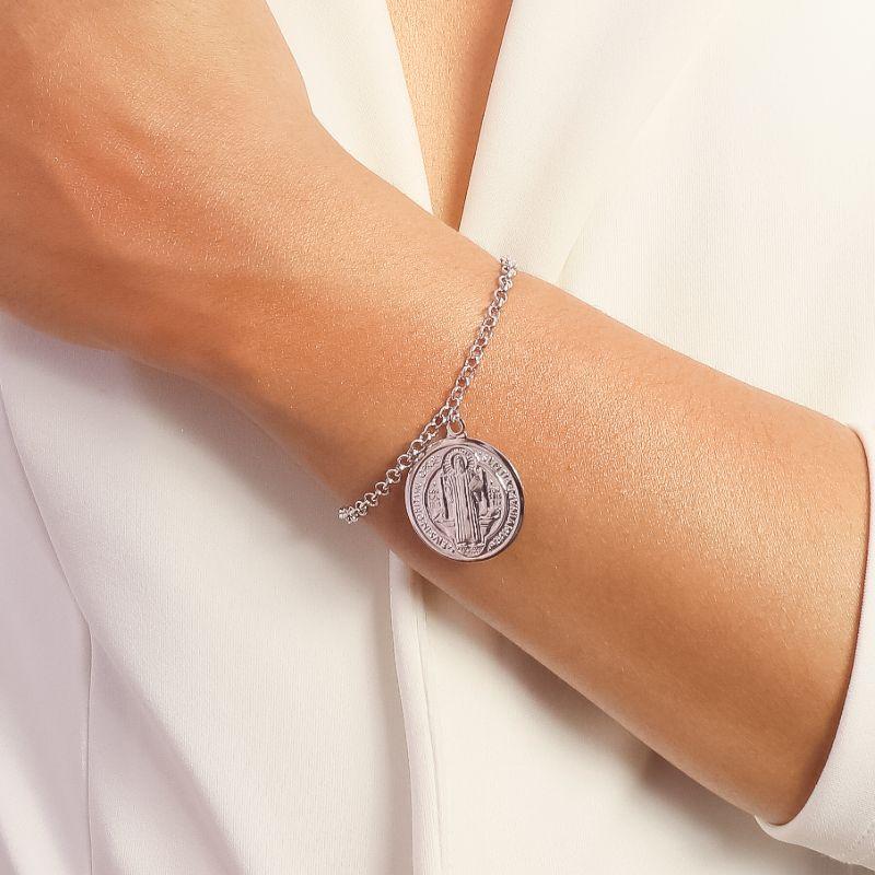 PULSEIRA ELOS LISOS SÃO BENTO EM BANHO DE RÓDIO BRANCO