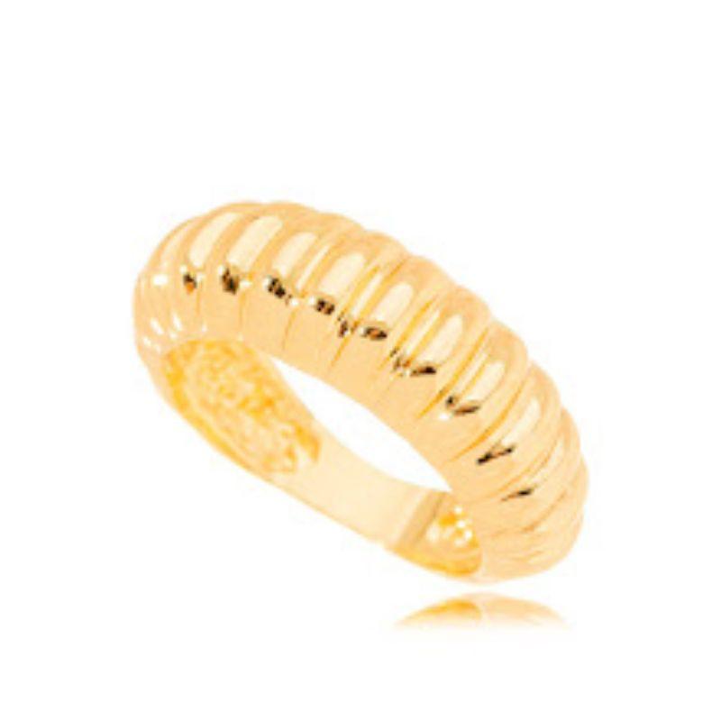 ANEL ABAULADO TEXTURIZADO ESTILO CROISSANT - BANHO DE OURO 18K