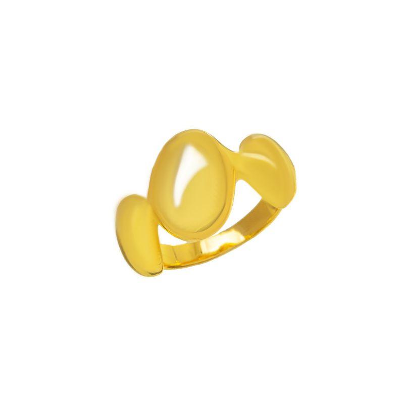 ANEL ABSTRATO TRÊS ELOS ORGÂNICOS EM BANHO DE OURO 18K
