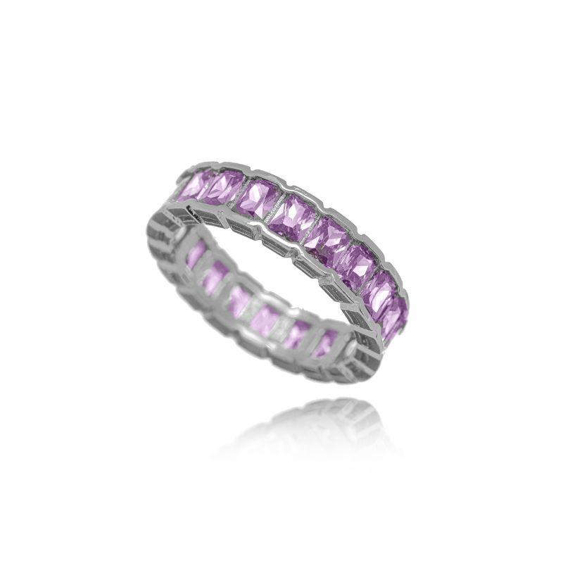 ANEL APARADOR BAGUETE LAVANDA EM BANHO DE RÓDIO BRANCO