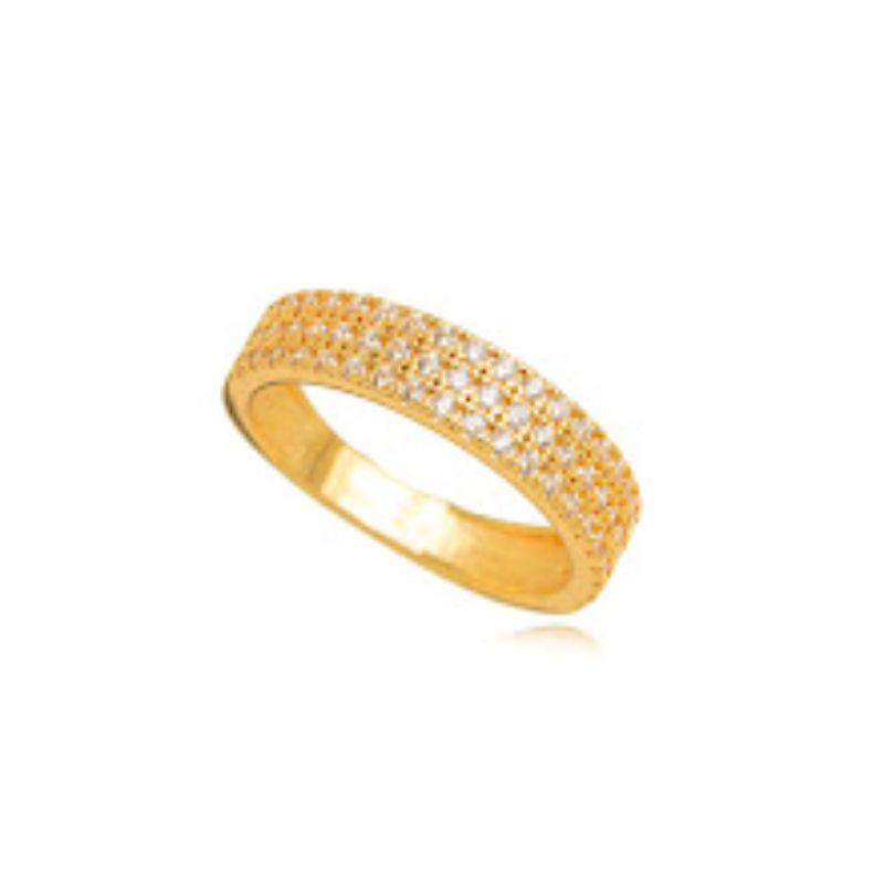 ANEL APARADOR COM MICROZIRCÔNIAS EM CRAVAÇÃO PAVÊ - BANHO DE OURO 18k