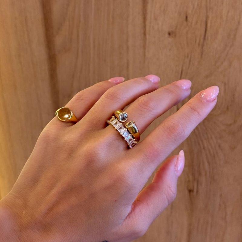 ANEL APARADOR CRISTAIS EM BANHO DE OURO 18K