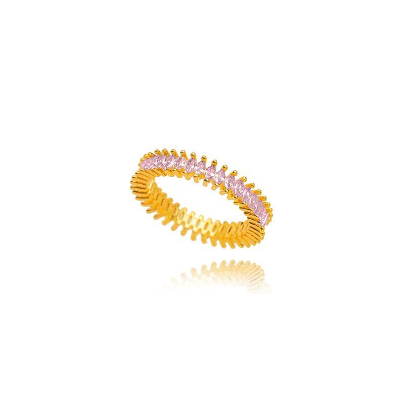 ANEL ETERNITY NAVETE QUARTZO ROSA EM BANHO DE OURO 18K