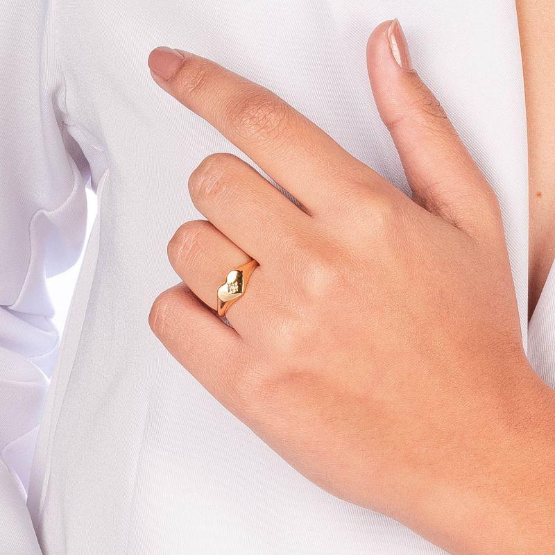 ANEL CORAÇÃO MINIMALISTA COM ZIRCÔNIA CRAVEJADA - BANHO DE OURO 18K