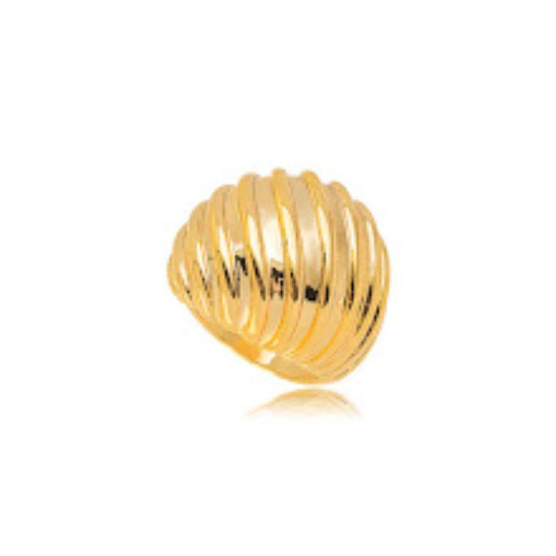 ANEL ABAULADO CANELADO SHELL - BANHO DE OURO18K