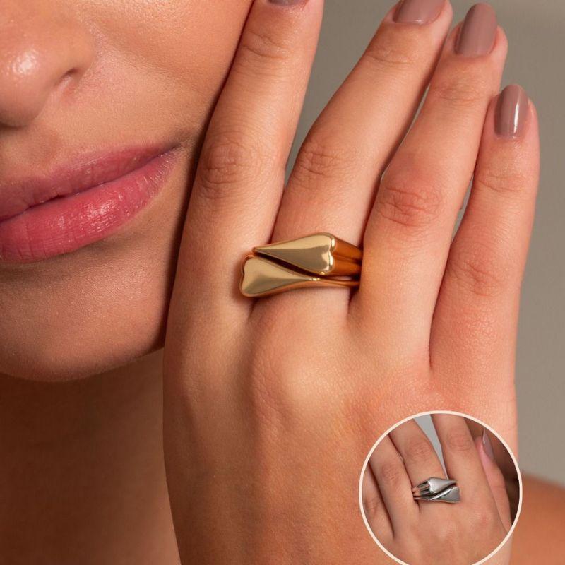 ANEL DUPLO GEOMÉTRICO EM BANHO DE OURO 18K