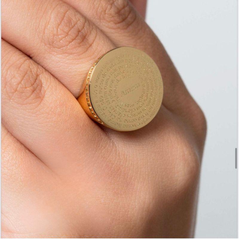 ANEL MEDALHA PAI NOSSO EM BANHO DE OURO 18K