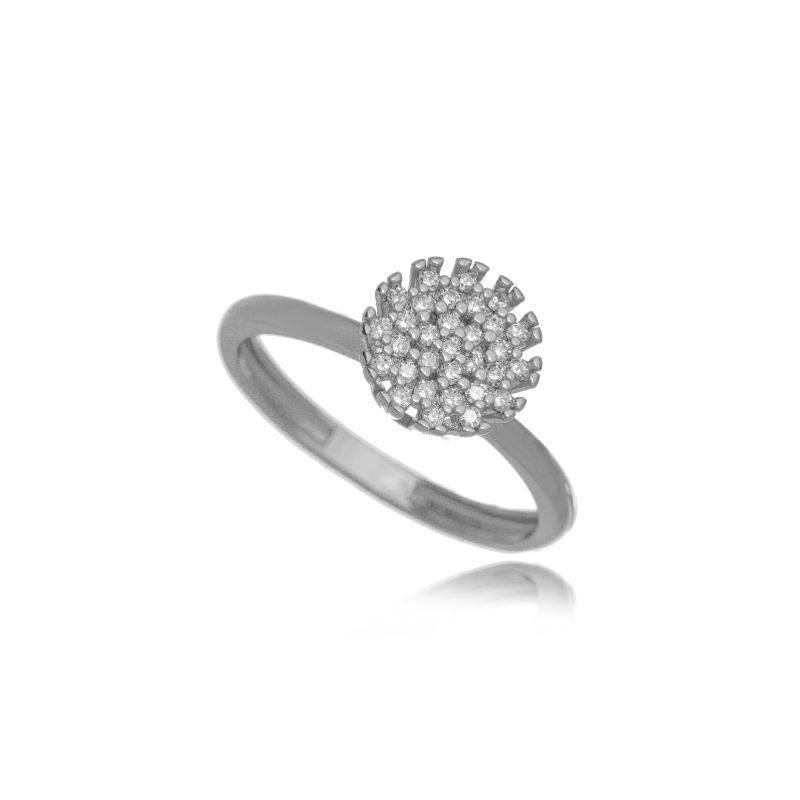 ANEL REDONDO BILHANTE ESTILO CHUVEIRO EM RÓDIO BRANCO