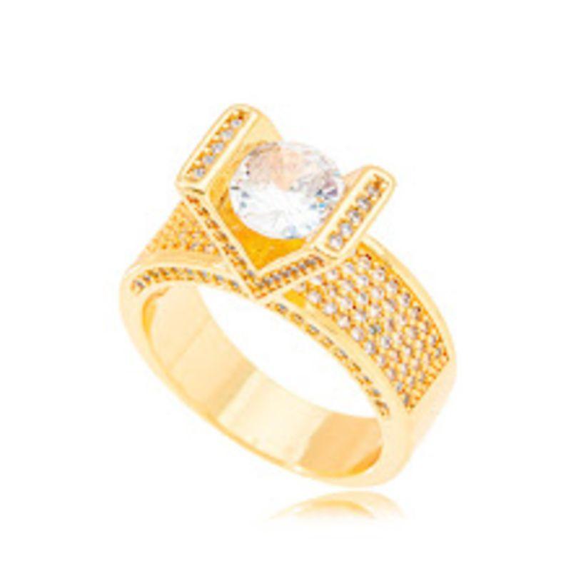 ANEL MAJESTIC BOLD CRAVEJADO COM CRISTAL CENTRAL - BANHO DE OURO 18K